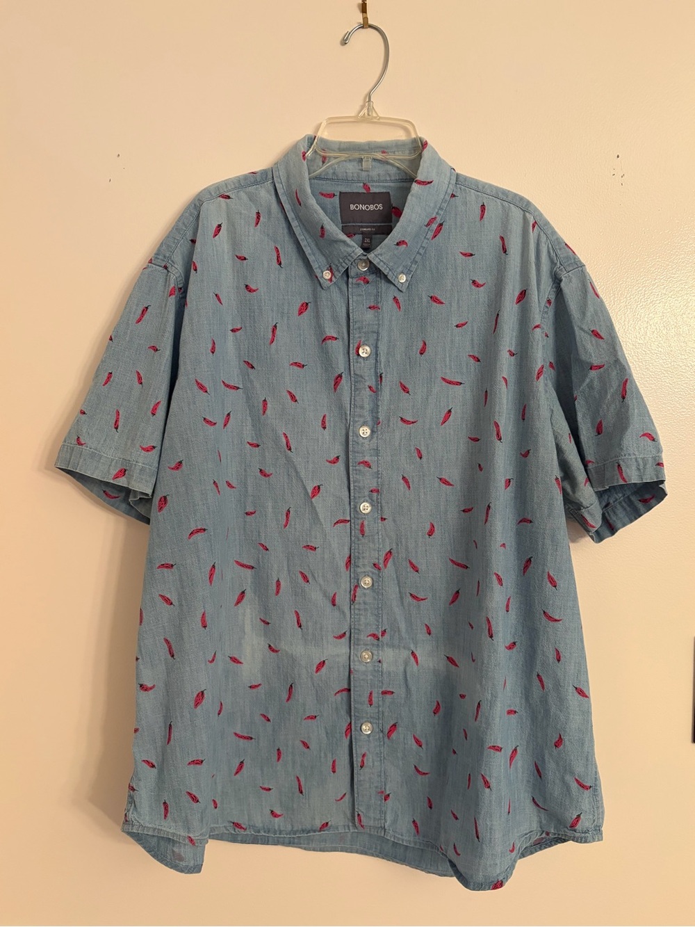 Bonobos Riviera Shirt Men 2XL Blue With Red Chili Peppers Allover